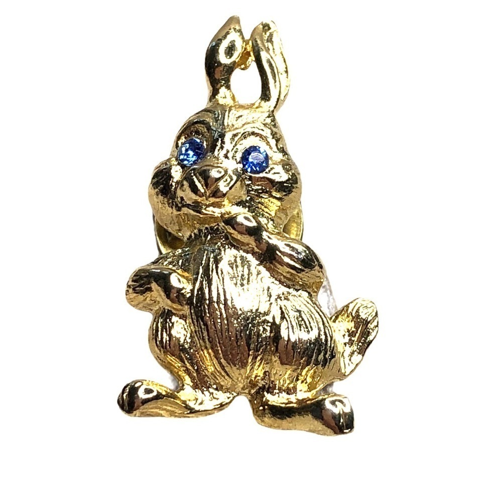 Vintage Gold Rabbit Blue Rhinestone Bunny Pin